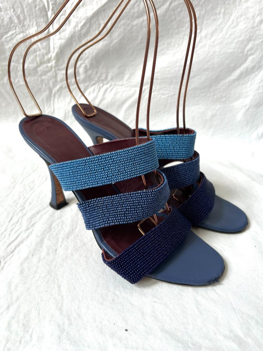 Staud high heel sandals size 39 9 Sonny beaded blue leather slip on strappy
